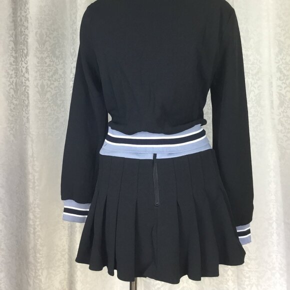 VELA Tennis Club Sport Set Skirt / Skort Pleated Top Cardigan Zip Up Golf Blk M - Picture 10 of 11